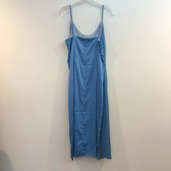 NEW The Westside 100% Silk Polka Dot Blue Silk Wrap Spaghetti Strap Midi Dress M - Picture 7 of 10